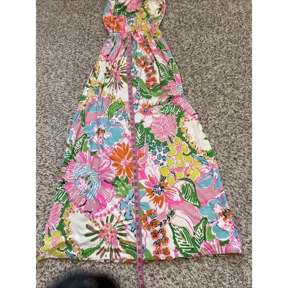 Lilly Pulitzer Multicolor Floral Strapless Maxi Womens Dress Sz SP Drawstring - Picture 4 of 5